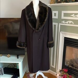 Elegant Brown Faux Fur-Trimmed Women's Coat